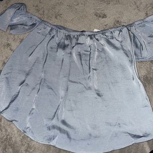 Silky blue off-shoulder top